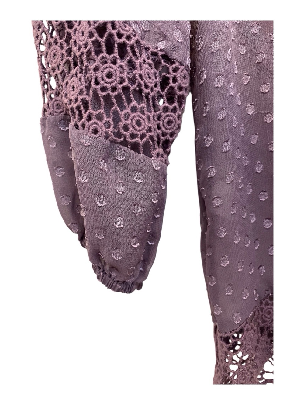Daniel Rainn Women's Purple Polka Dot Lace Trim Blouse, L - Picture 3 of 8